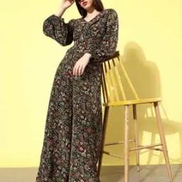 Women Floral Print Jumpsuit with Insert Pockets-image-47