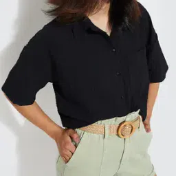 Crinkled Regular Fit Shirt with Patch Pocket-image-3