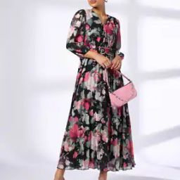 Women Floral Print Fit & Flare Pleated Dress-image-9