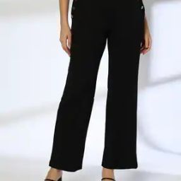 Women Cigarette Fit Trousers with Buttons-picture-0