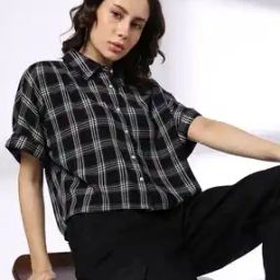 Women Plaid Check Boxy Fit Shirt-image-2