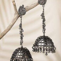 Women Oxidised Jhumka Earrings-image-8