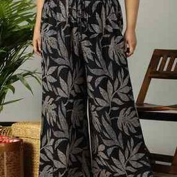 oxolloxo Women Leaf Print Straight Fit Palazzos-picture-2