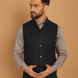 Men Chevron Woven Tailored Fit Nehru Jacket-31