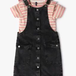 Girls Regular Fit Pinafore Dress with Striped T-Shirt-image-27
