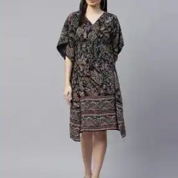 Floral Print Kaftan Dress with Waist Tie-Up-image-46