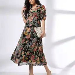 Women Floral Print V-Neck A-Line Dress-image-39