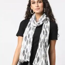 Women Foil Leaf Print Scarf-picture-26
