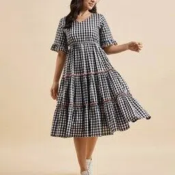 azira Women Checks Tiered Dress-picture-47
