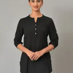 Self-Striped Mandarin Collar Straight Kurti-22