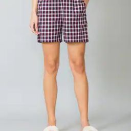 Checkered & Plush Back Elasticized Waistband Lounge Shorts-picture-0