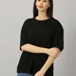 Women Cotton Solid Oversized Drop shoulder T-Shirt-image-41