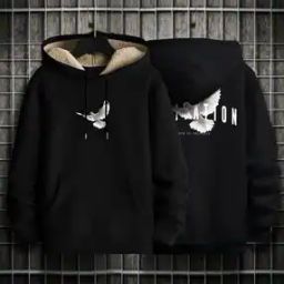 Men Graphic Print Regular Fit Hoodie with Kangaroo Pocket-picture-2