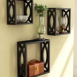 Set of 3 Square Wooden Wall Shelves-34