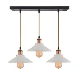 Linear White Cone Shade Chandelier Light Antique Copper-34