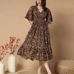 Women Printed V-Neck Tiered Dress-image-63