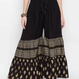 Women Foil Print Flared Sharara-image-63