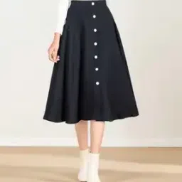 Women Flared Skirt with Front Buttons-0