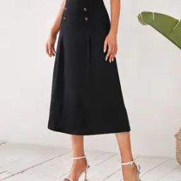 Women Button-Front A-Line Skirt-image-10