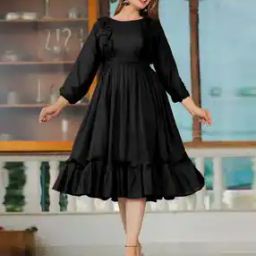 Women Fit & Flare Dress with Ruffled-Accent-image-4