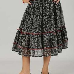 Girls Floral Print Flared Skirt-picture-22