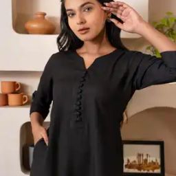 Women Straight Kurta with Notch Neckline-image-2