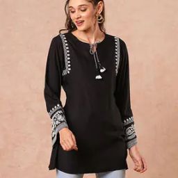 Embroidered Straight Tunic with Tie-Up Neck-picture-31