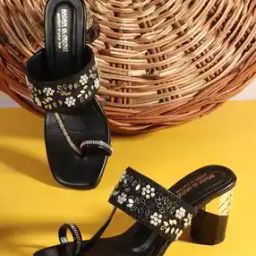 Women Embroidered Chunky Heeled Sandals with Round Shaped Toes-image-69