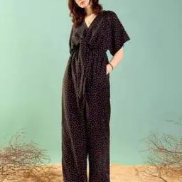 Women Micro Print Jumpsuit with Insert Pockets-image-67