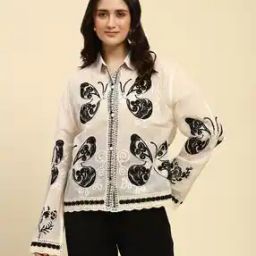 Women Embroidered Relaxed Fit Shirt with Lace Hem-image-56