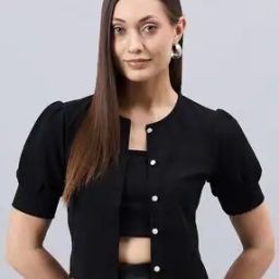 Women Button-Down Shrug with Puffed Sleeves-image-41