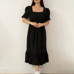Women Square-Neck Fit & Flare Dress with Short Sleeves-image-84