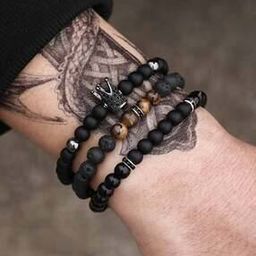 Set of 3 Men Studded Beaded Bracelets-image-27