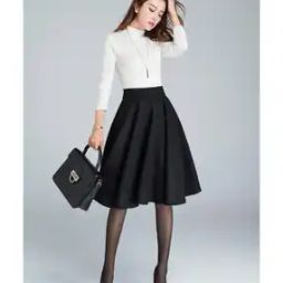 Women Flared Skirt with Back Zip Closure-image-65