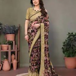 Women Floral Print Saree with Contrast Border-picture-32