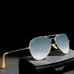 resist eyewear Unisex UV Protected Gold Black Gradient Aviator Sunglasses-picture-7