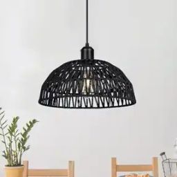 Adjustable Ceiling Hanging Light with Rattan Shade-40