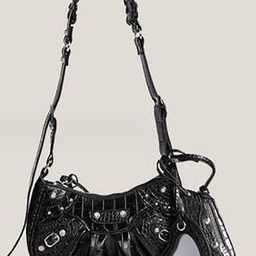 Croc-Embossed Shoulder Bag with Detachable Strap-image-63
