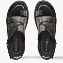 Toe-Ring Leather Sandals with Velcro Fastening-image-77