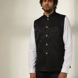 Floral Print Slim Fit Nehru Jacket-43