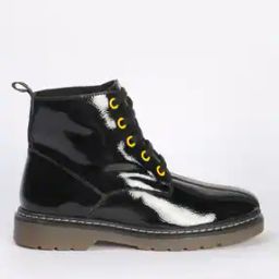 Panelled Patent Lace-Up Ankle-Length Boots-picture-11