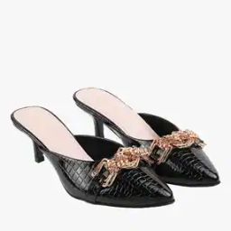 Reptillian Pattern Kitten Heeled Slip-On Sandals-image-34