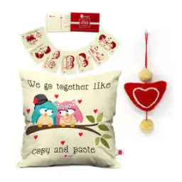 Typographic Print Square Cushion with Mug & Heart Hanging-6