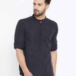 Micro Print Short Kurta with Roll-Up Tabs-image-90