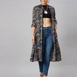 Geometric Print Shrug with Roll-Up Sleeves-0