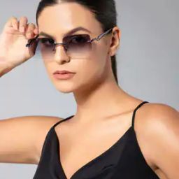 Women Rimless Rectangular Sunglasses-IDOR-5279-BLK-3