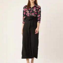 Women Floral Print Jumpsuit with Waist Tie-Up-image-92