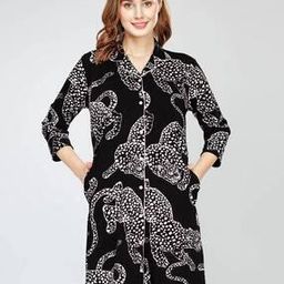 Women Animal Print Nightshirt with Button Closure-image-47