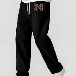 Men Typographic Print Straight Track Pants-image-77