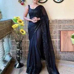 Women Embellished Georgette Saree-image-1